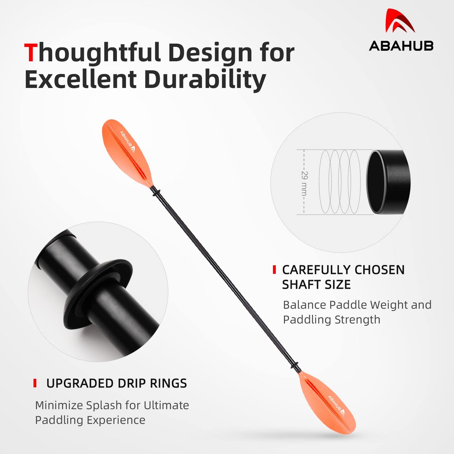 Abahub 218/230/241cm kayak paddle aluminum double paddle with paddle leash for kayaking rowing canoeing aluminum alloy shaft plastic blades black/white/red/blue/green/orange/yellow