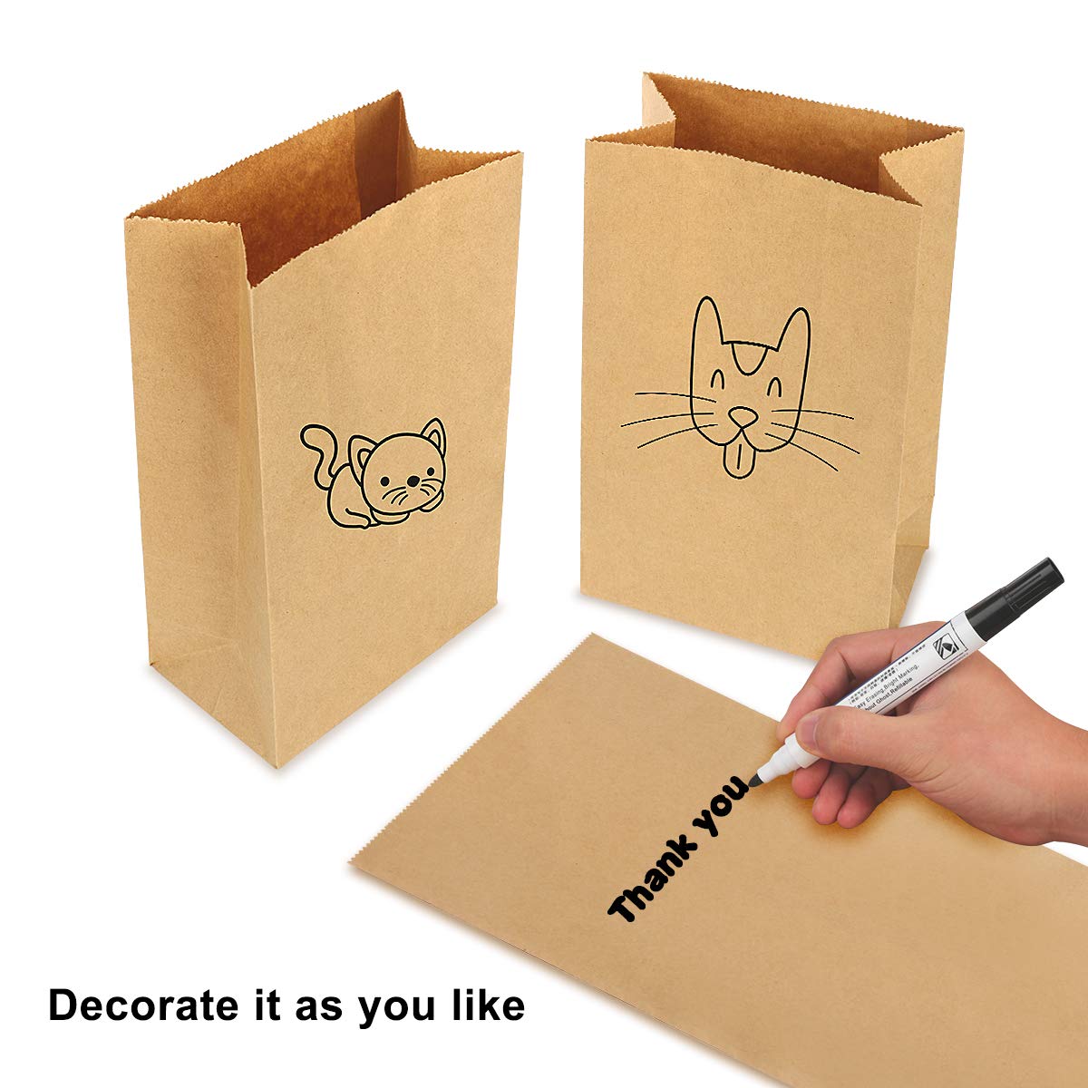 100 pieces of brown paper bags, gift bags, party bags made of kraft paper. Ideal for birthday parties, Christmas, weddings, and corporate events. Thicken 70gsm paper.