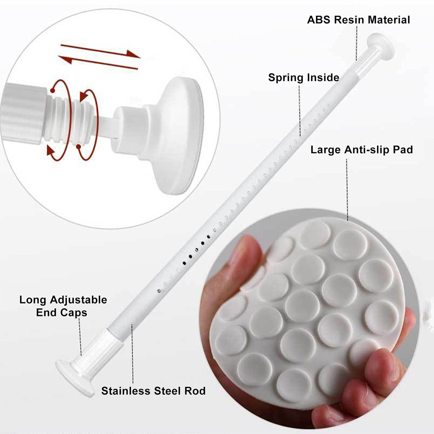 Telescopic pole without drilling, 378-430cm extendable stainless steel shower curtain rod for large windows/shower room (White-1, 378-430cm)