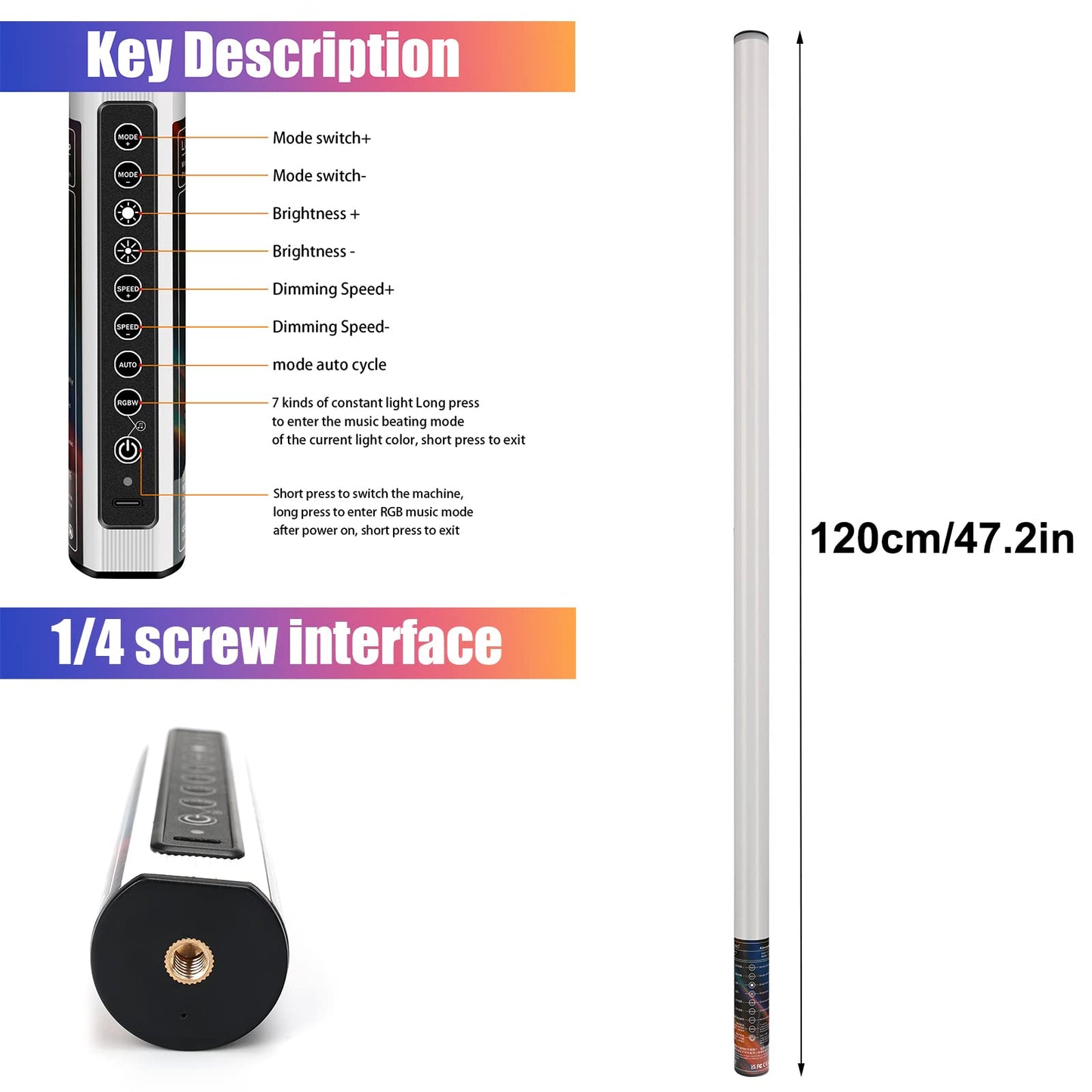 LUXCEO 2 Pieces 120cm LED Video Light Bar Mood1, LED Handheld Photography Light Dimmable and Memory, Built-in Battery, RGB Photo Lamp for YouTube, TikTok, Game Streaming, Party Bar, Photo Lighting