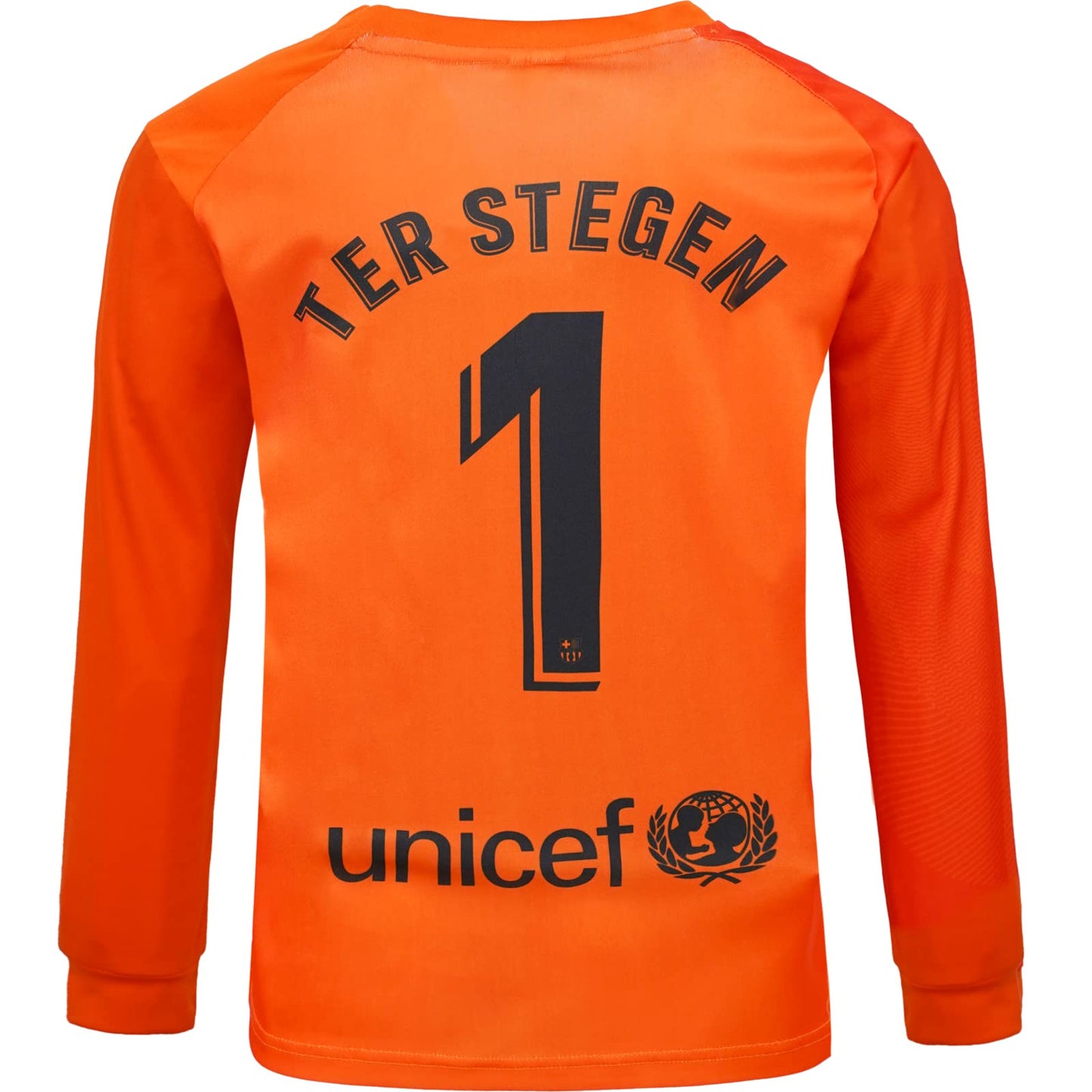 NIHMEX Barcelona TER Stegen Kids Goalkeeper Jersey Soccer #1, New Season, Shorts Socks Goalkeeper Kit (Orange (Long Sleeve), 26)