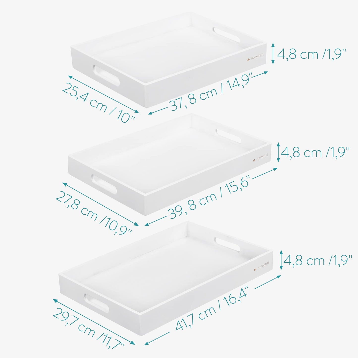 Navaris Bamboo Serving Tray - Set of 3 stacking serving trays in rectangular shape for snacks, appetizers, coffee, and drinks.