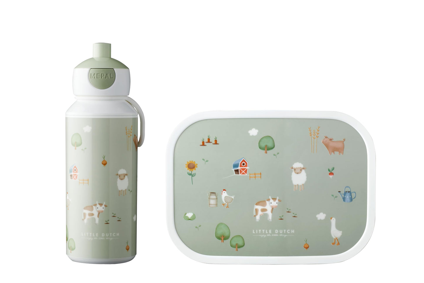 Mepal - Lunch Set Campus Little Dutch - Set for children with pop-up drinking bottle & lunch box - Lunch set for school or on the go - Dishwasher safe & BPA-free - 400ml + 750ml - Little Farm