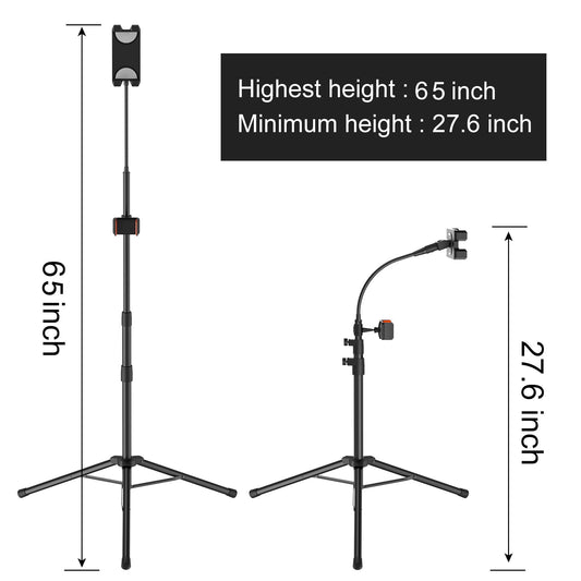 LIUGAST tripod stand, 63 inches - floor stand for tablet, with 360° rotation for iPhone Mini, Air, Pro and all 4.7-11.9 inch tablets.