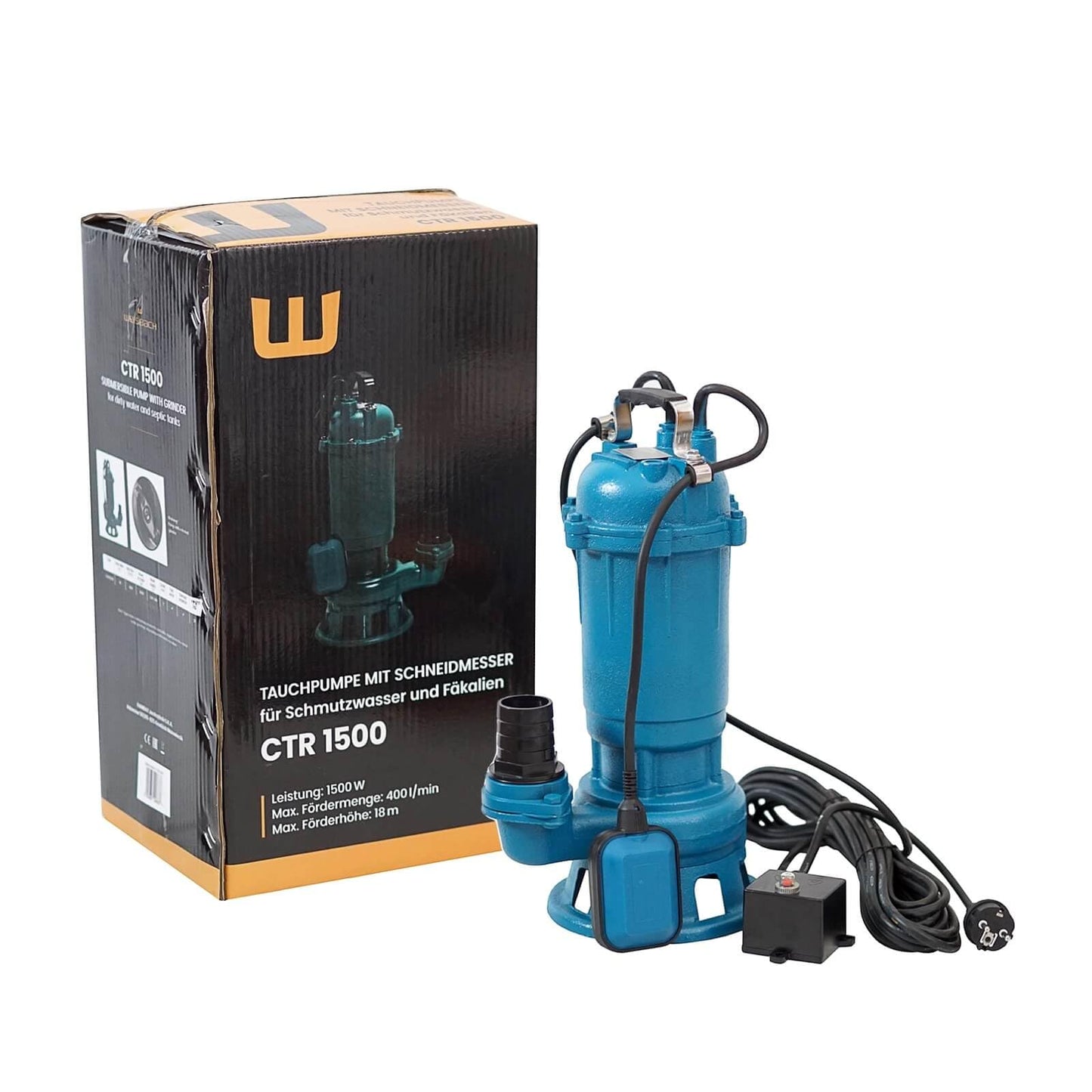 1500W WEISBACH PROFESSIONAL CTR Powerful submersible sewage pump Dirty water pump with shredder and float switch 24000L/h + 2" storz coupling + 20m C hose