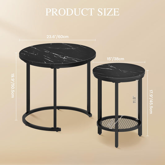 YITAHOME 2-Piece Round Coffee Table Set, Modern Living Room Table with Storage, Stackable Side Table Set with Wooden Top and Metal Frame, Living Room Home Office Coffee Table