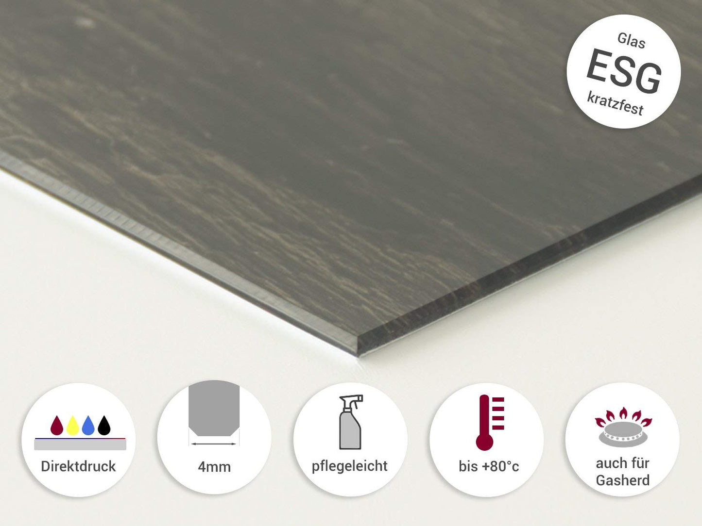 GRAZDesign kitchen glass splashback with the saying "Our kitchen with love", in grey. Backsplash glass for stove and sink, kitchen rear wall glass panel with design, 100x50cm.