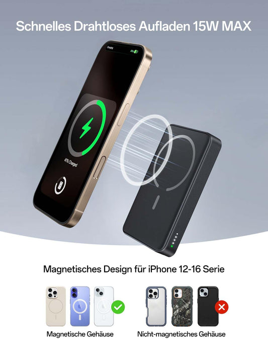 NEWDERY Magsafe Powerbank for iPhone for Apple Watch, 10000mAh Wireless Power Bank with Cable, Fast Charging External Portable Battery for iPhone 16/15/14/13/12, for iWatch Ultra/9-1