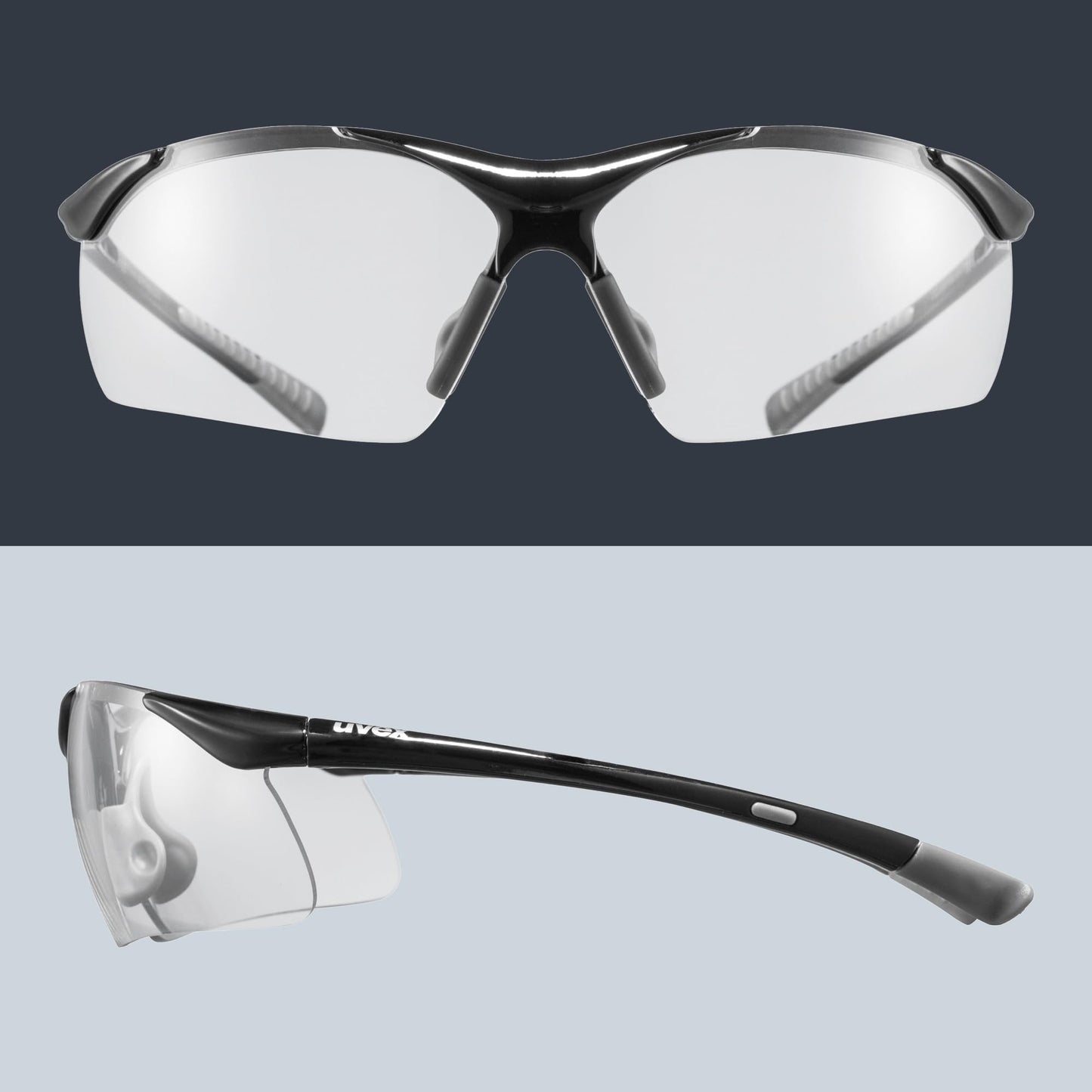 uvex sportstyle 223 - Sports glasses for men and women - 100% UVA, B, C protection - pressure-free fit & perfect grip - black grey/clear - one size