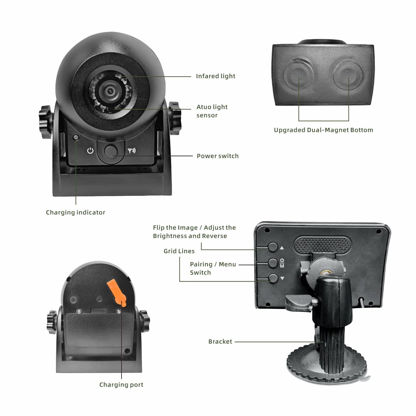 MHCABSR WiFi Wireless Magnetic Hitch Camera Backup with 4.3 Inch LCD Monitor Display Rear View for Gooseneck Horse Trailer Boat RV Camper Car