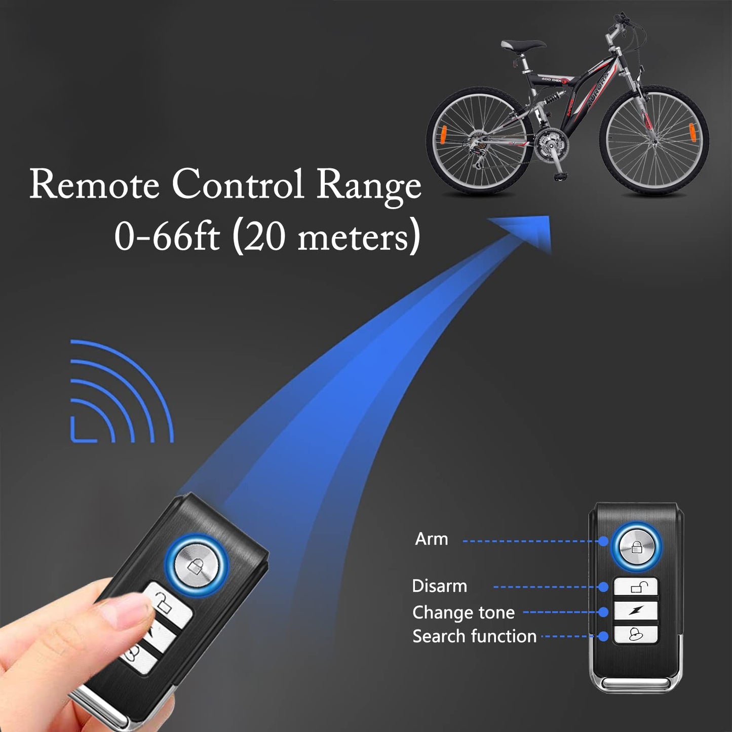 NineLeaf bicycle alarm with remote control, anti-theft bicycle alarm system for motorcycle, car, scooter, wireless vibration detection, 113dB super loud anti-theft protection.