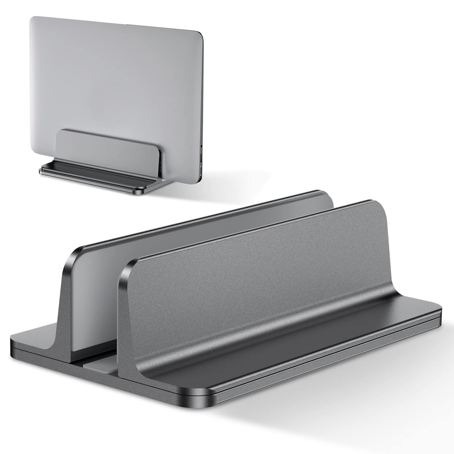 Bewahly Vertical Laptop Stand, Aluminum Adjustable Notebook Stand Space-saving Holder for MacBook Pro/Air, iPad, Samsung, Huawei, Surface, Dell, HP, Lenovo, and other (Gray)