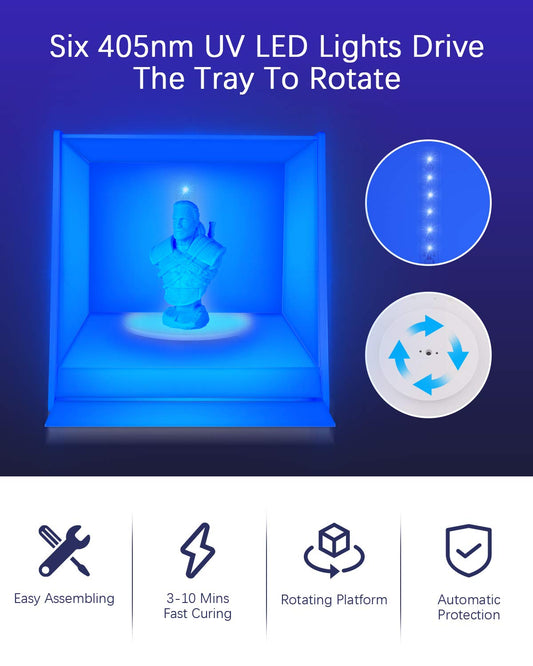 SUNLU Resin UV Curing Box, Rotating 405nm UV Light Curing Machine for 3D Resin Printer Printing Models Curing, Large Size, Curing Time Adjustable