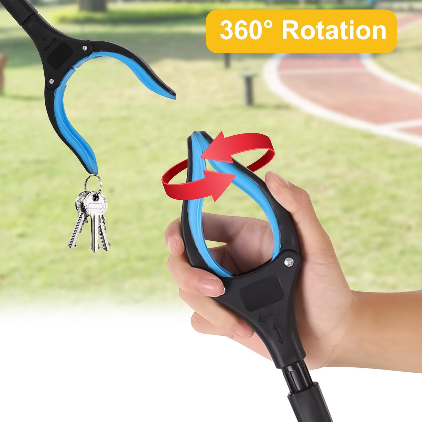 mumisuto 2 piece 109 cm grabber for seniors with 360° rotating head, foldable aluminum trash picker with extra long reach arm, grabber for seniors with magnetic tips.