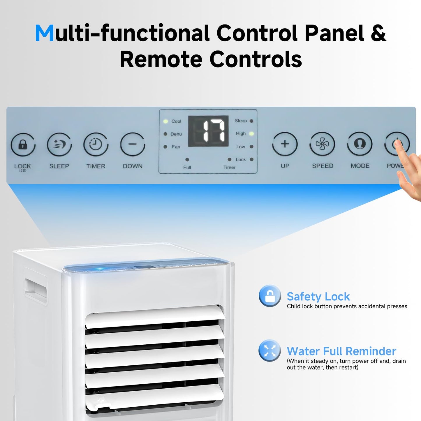 Air conditioner Mobile 9000 BTU, LEENON Mobile air conditioner 4 in 1 Cooling Dehumidifying Fan & Sleep Mode, 2.6KW Portable air conditioner with exhaust hose, Remote control/24h timer for home office up to 35 m².