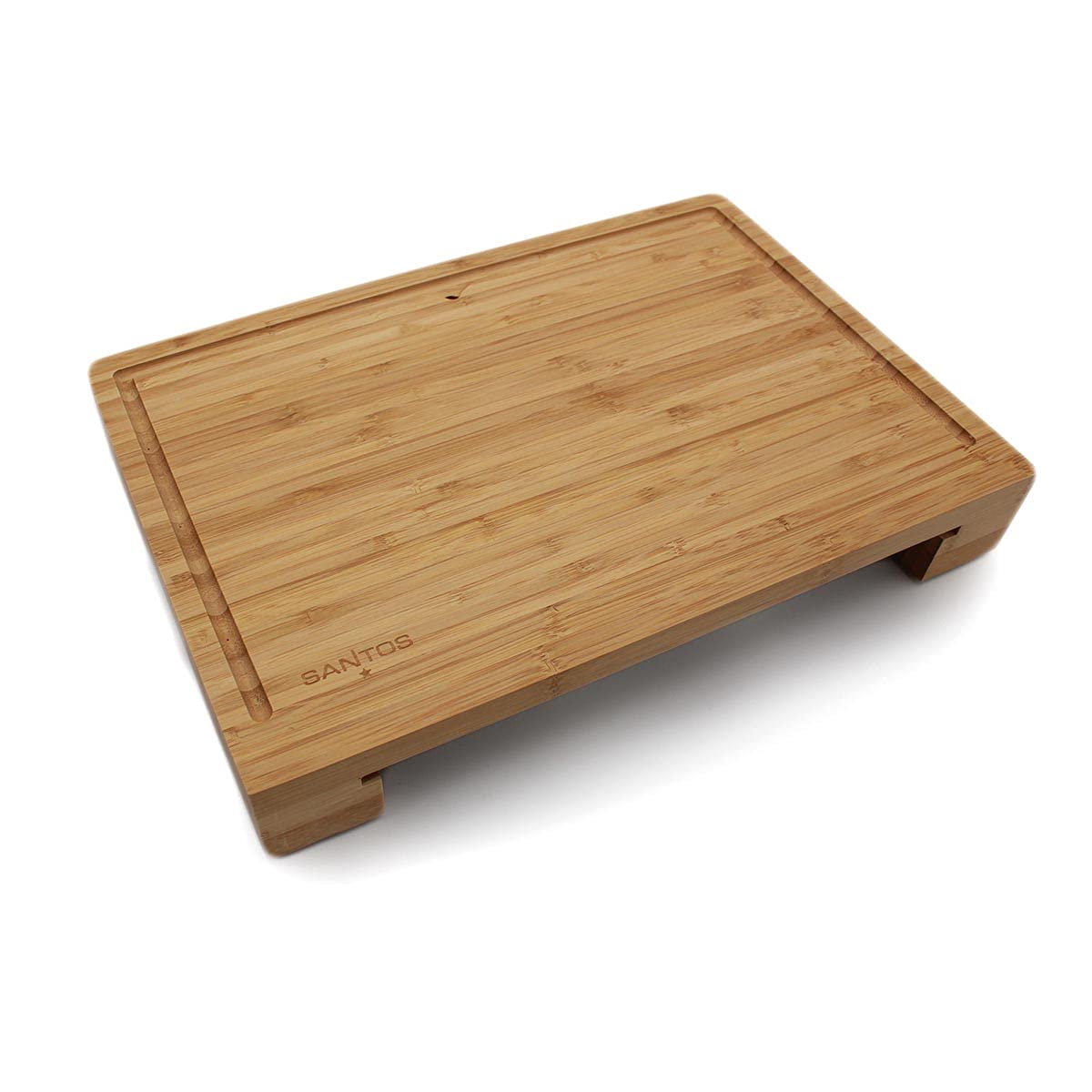 SANTOS Bamboo Cutting Board with Drip Tray - 42.5x7x29cm - Large Serving Tray - Wooden Board for Chopping & Serving - Kitchen Helper - Carving Board