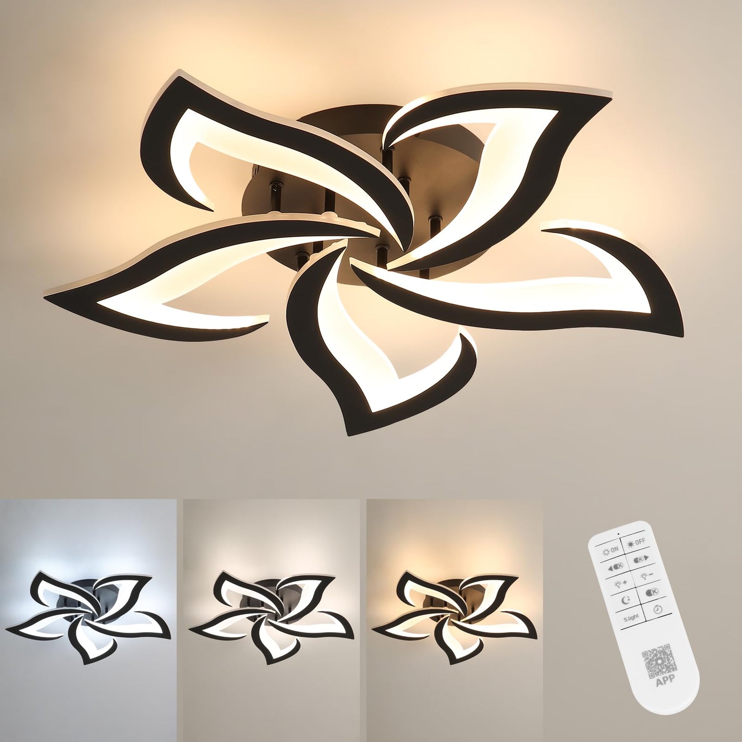Comely dimmable LED ceiling light, 40W 6000LM LED ceiling lamp modern living room lamp with remote control APP light color brightness color changing, bedroom ceiling light fixture, 3000K-6500K.