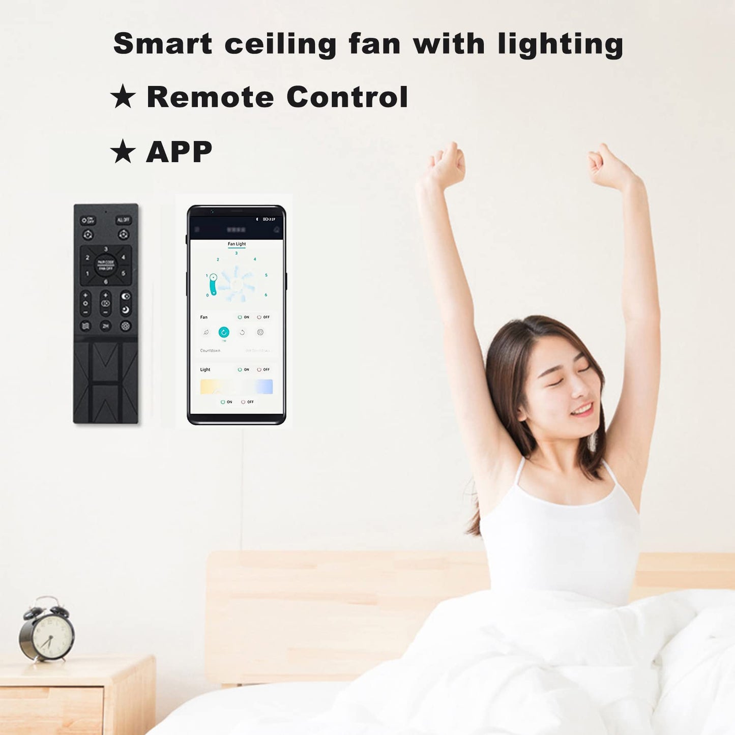 LED ceiling fan with lighting, 48W dimmable ceiling light with fan remote control APP 3 color temperature 6 speeds Quiet ceiling fan for bedroom living room dining room (White, 70cm)