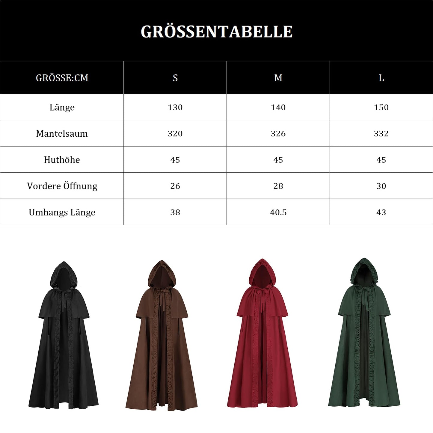 Fiamll Medieval Cloak Women Hooded Coat with Cuff Solid Color Trenchcoat Renaissance Vampire Cloak Gothic Cosplay Cape Carnival Costume Green S