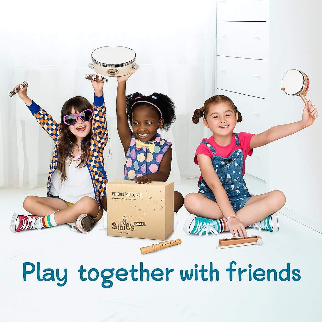 Stoie's International Wooden Music Set for toddlers and kids, eco-friendly music set with cotton storage bag.