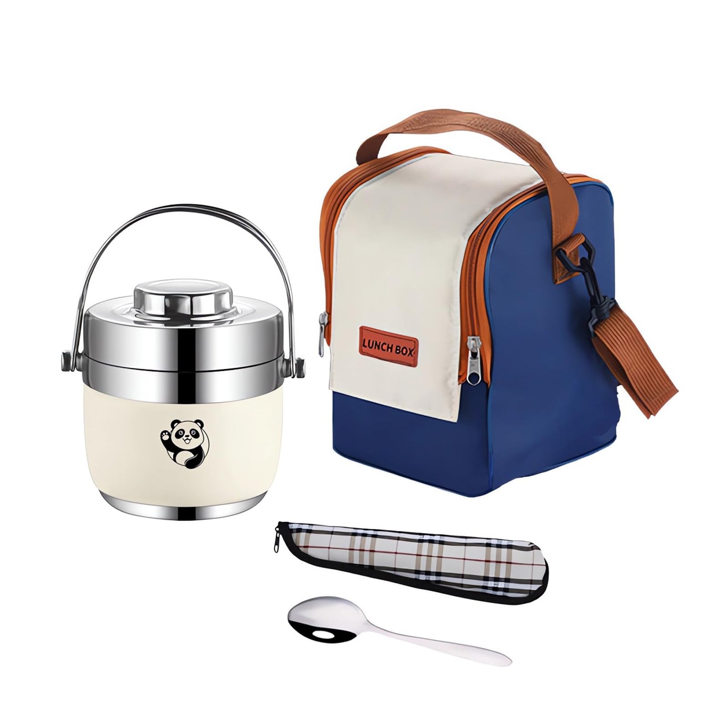 LANMOU 1300ml food thermos, stainless steel, thermal lunchbox for kids and adults, leakproof, includes spoon and carrying bag, keeps food hot for 6h / cold for 12h.