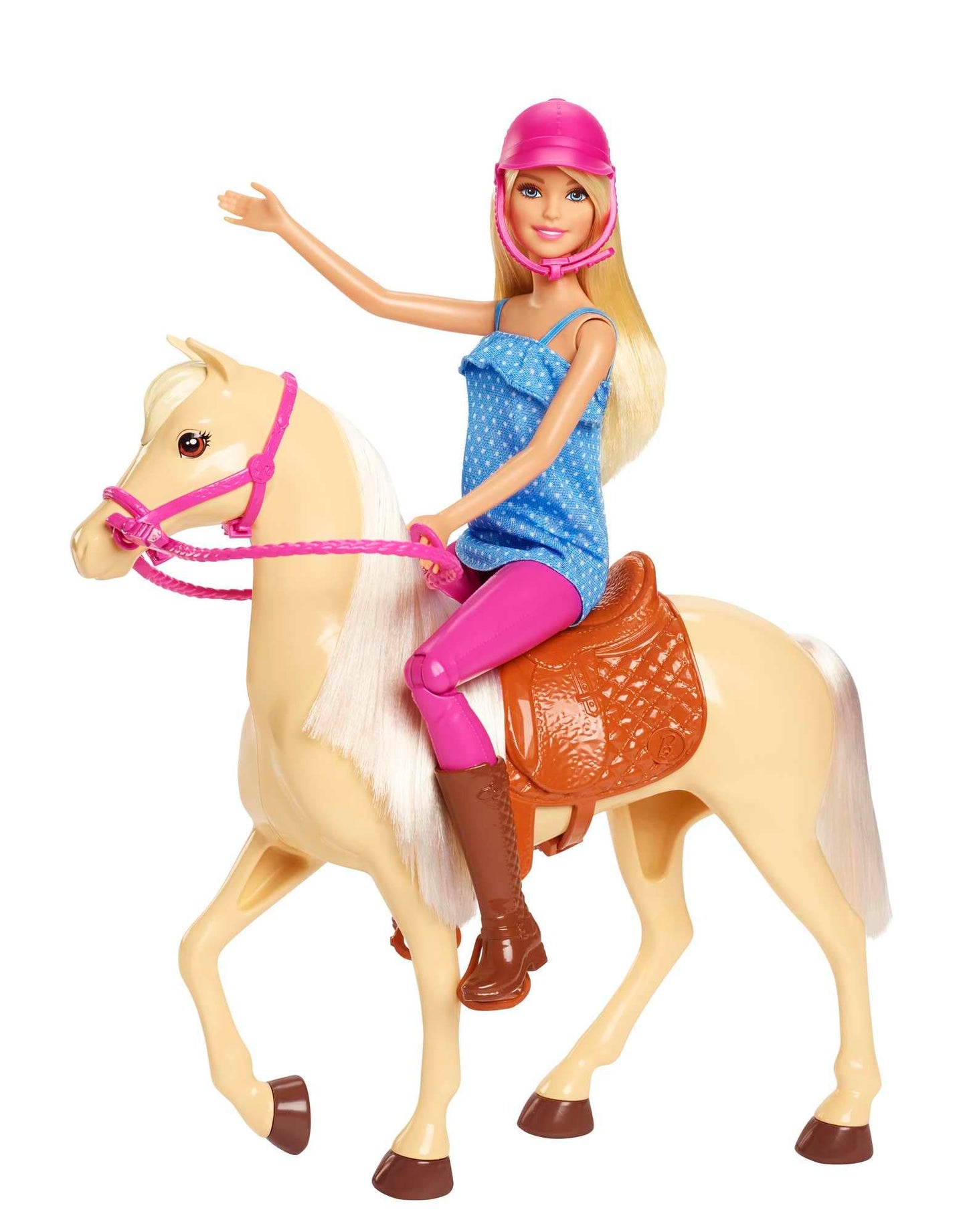 Barbie doll and horse toy, riding accessories, includes 1 doll and 1 horse, suitable as a gift for children aged 3 years and up, FXH13.