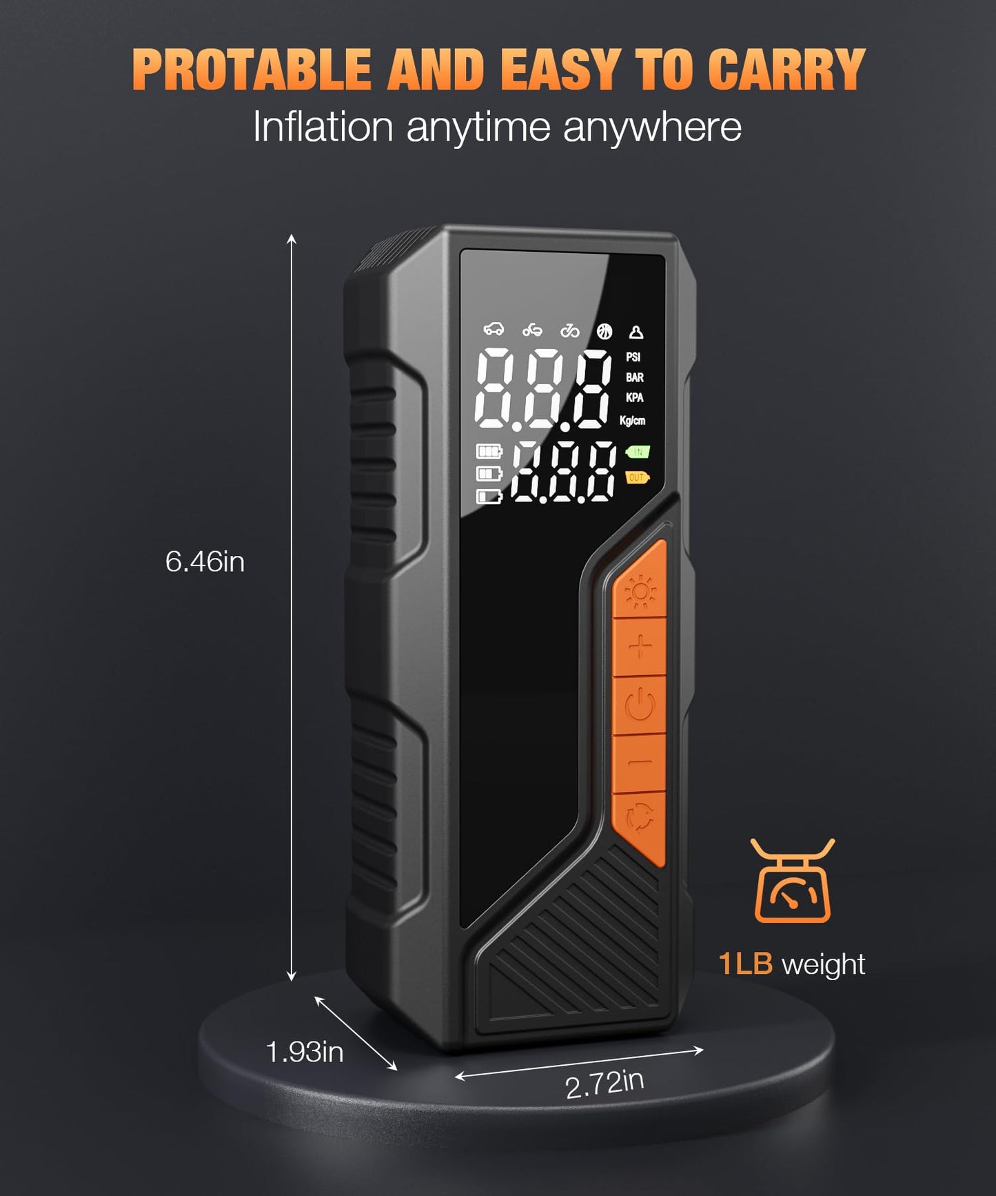bedee Portable Electric Air Pump, Battery Air Pump, 12v Electric Bike Pump with Digital Pressure Gauge, LED Light, 150 Psi Air Compressor for Car Bike Motorcycle