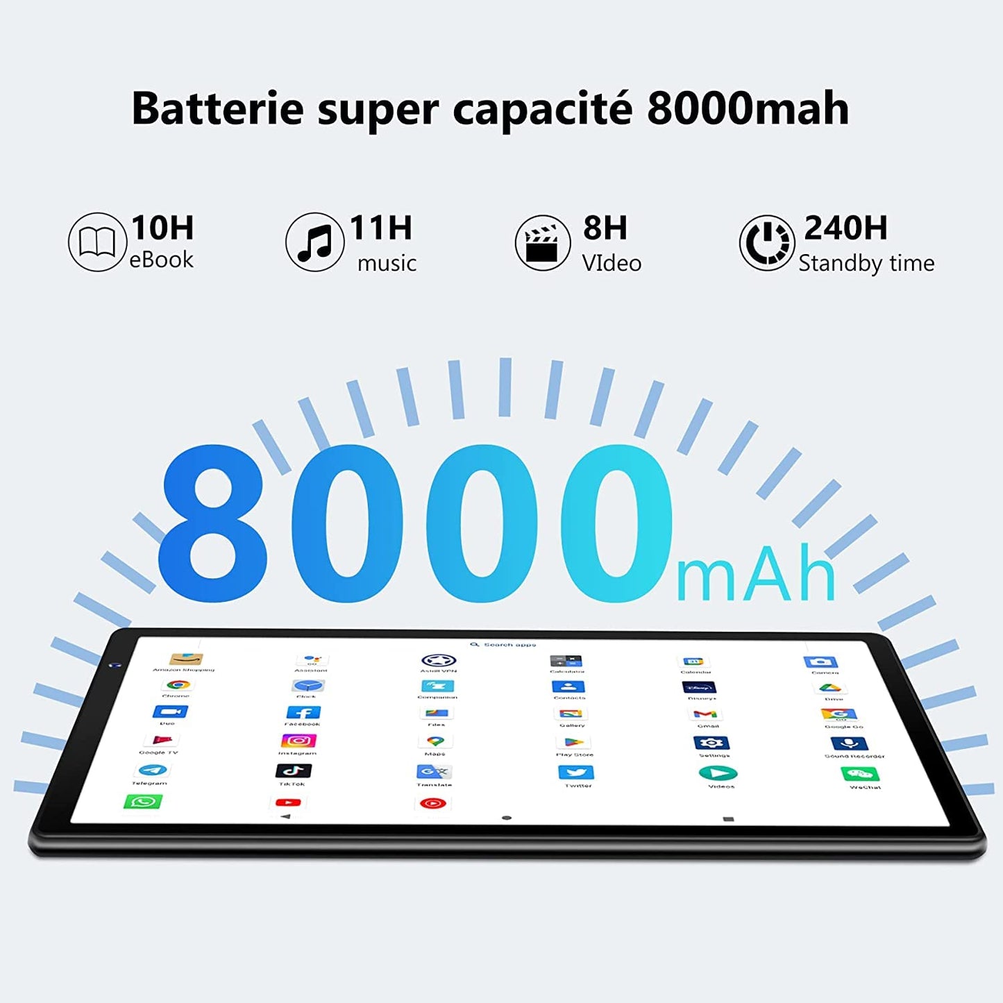AOCWEI 10 inch Kids Tablet X500, 14GB+128GB (expandable to 512GB), Android 13, Child-Friendly Case, Octa-Core, 5GWIFI, 5MP+8MP Camera, Google GMS, 8000mAh Eva Protective Case - Blue.