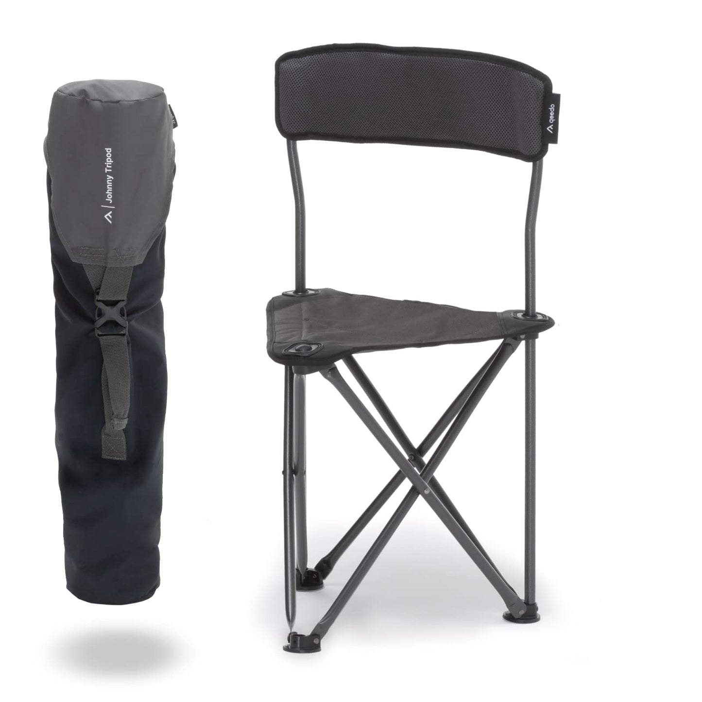Qeedo Johnny Tripod - The comfortable & foldable three-legged stool, lightweight & compact, perfect chair for camping, fishing, festivals & traveling - Folding stool with backrest, lightweight, padded & supports up to 130 kg.