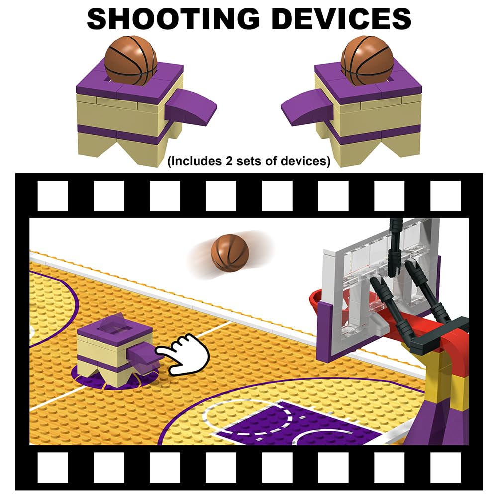 Building Block Educational Toys for Basketball Court Baseplates 5" X 10" (3-Pack) and sets of 2 Basketball Stand Building Blocks for Basketball Game compatible with major brands (Basketball Playset)
