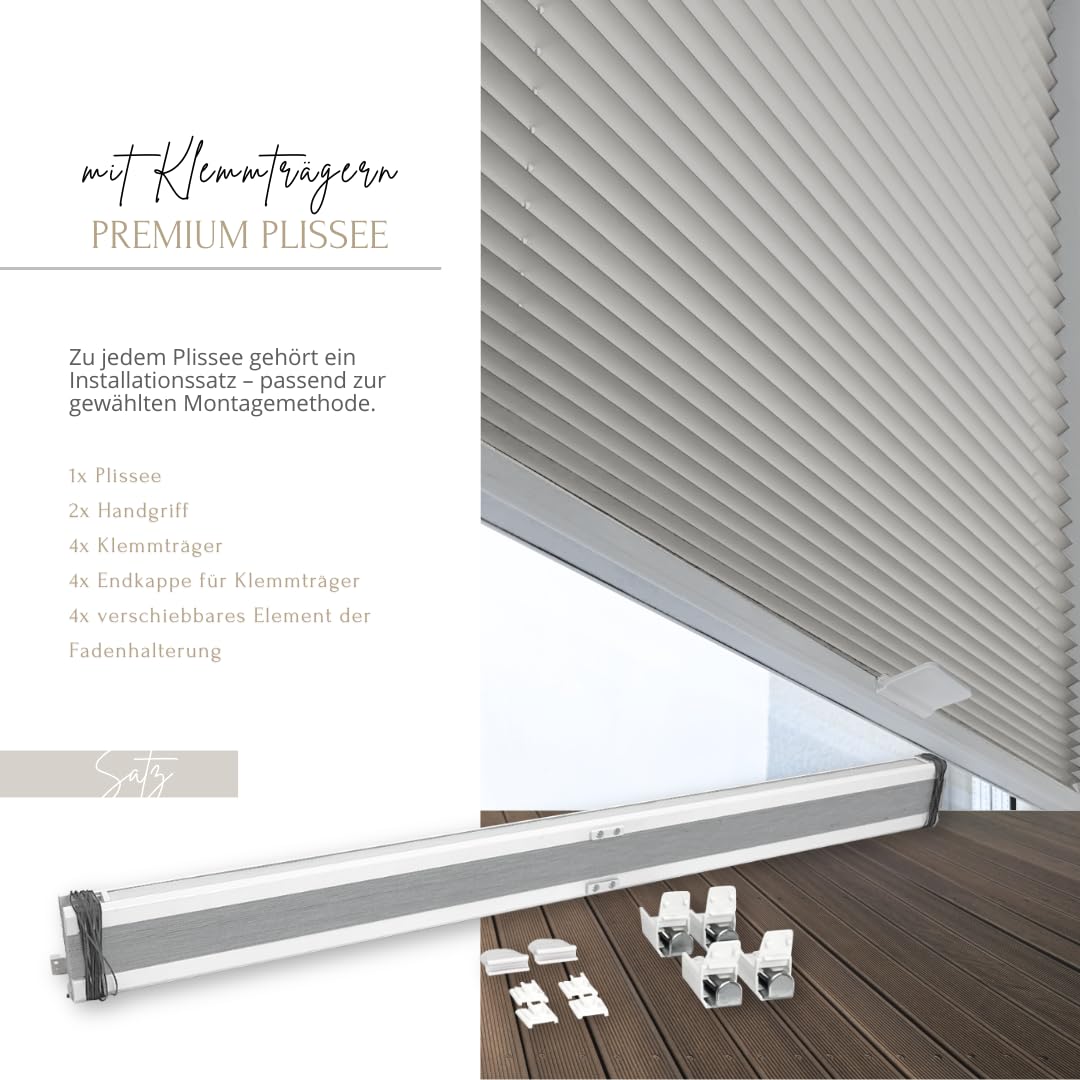 Home-Vision® Premium pleated blind without drilling with easy-fix clamp blinds for windows indoors (Grey W40cm x H120cm) Easy-fix clamp brackets blackout opaque sun protection blinds for windows & doors