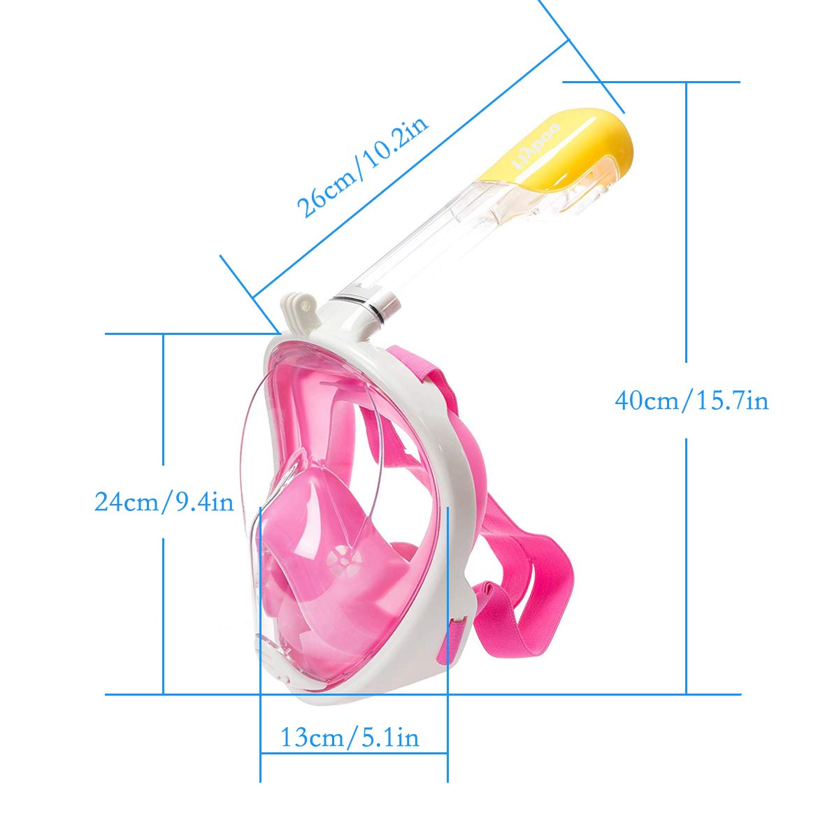 Flyboo Full Face Snorkel Mask, 180° panoramic view, compatible with sport cameras. Suitable for adults and kids.