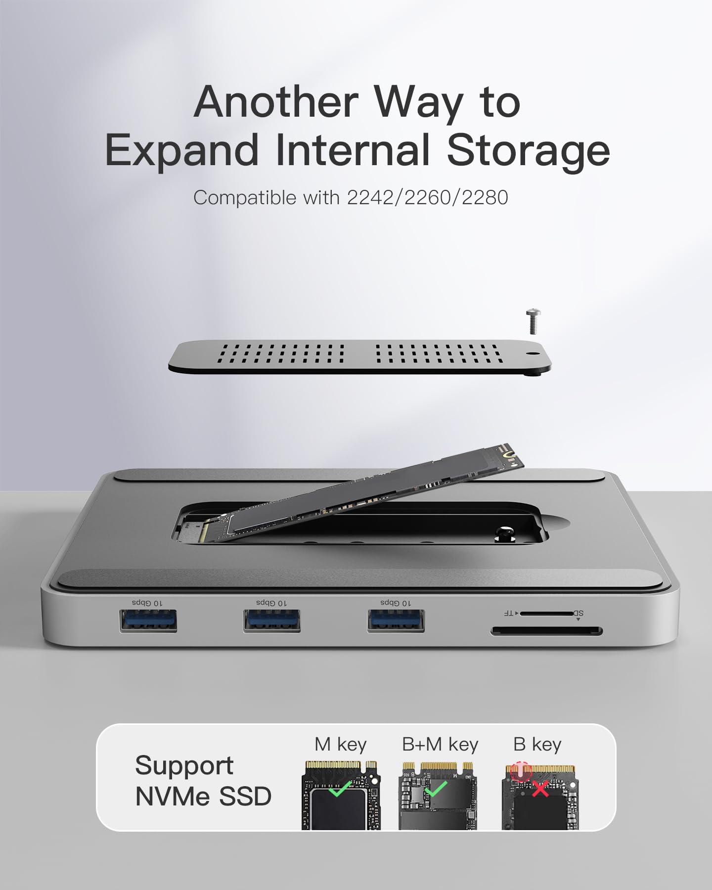 Inateck USB C Hub for iMac, docking station compatible with iMac 24 inch 2021/2023, USB 3.2 Gen 2, 8-in-1 aluminum USB hub with NVMe SSD enclosure, USB C 10 Gbps and SD/TF card reader, DK2001