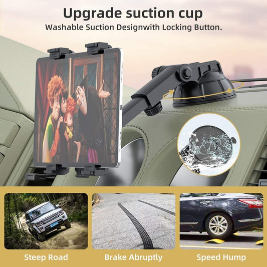 PLDHPRO Universal Tablet Holder with Suction Cup for iPad Air/Mini/Pro 6-13 inches, Samsung Tab case - 360° Rotatable ABS, Telescopic Arm - Dashboard/Windshield/Vent Mount