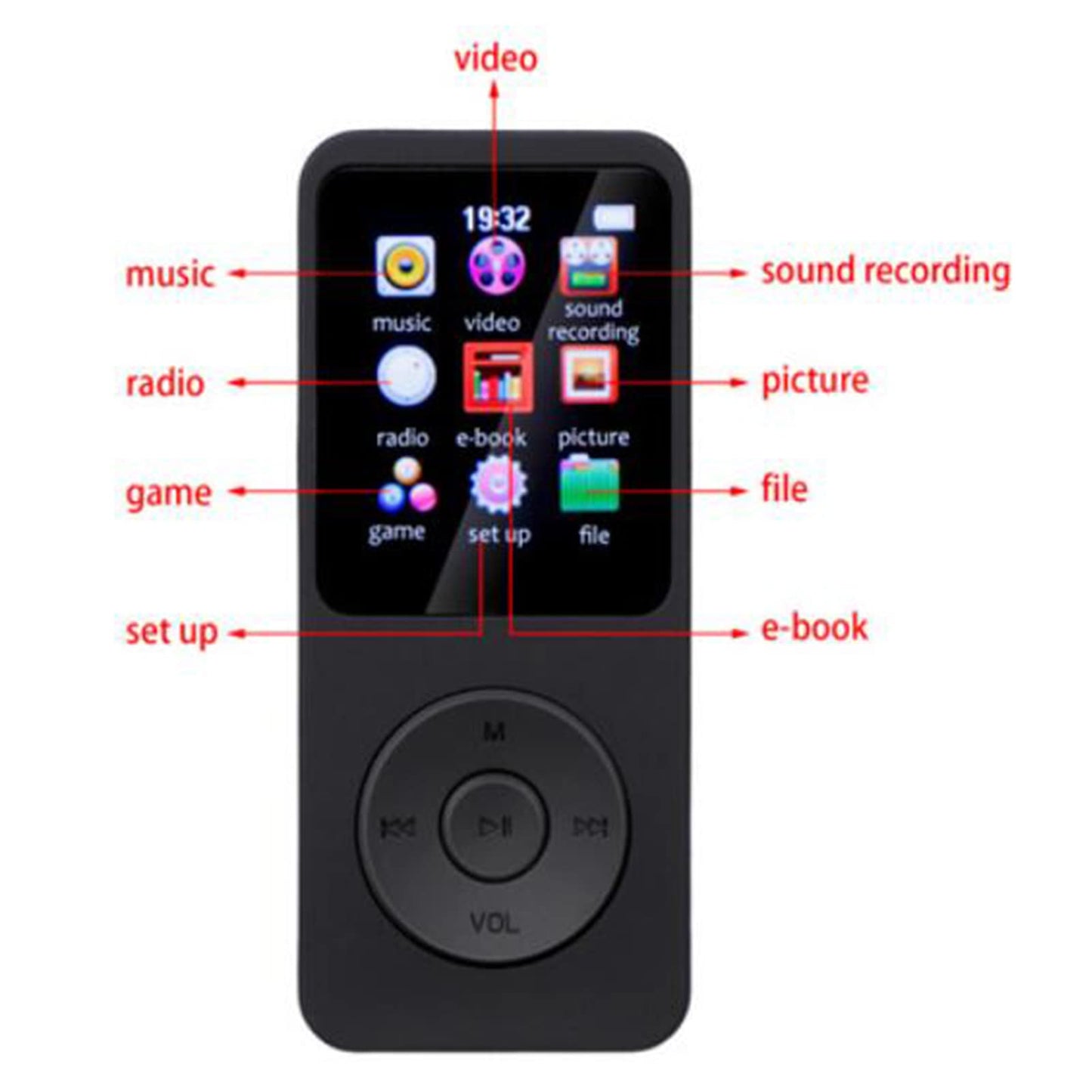MP3 player with Bluetooth 5.0, HiFi music player with voice recording for sports, running, walking, FM radio, e-book, video playback, gifts for students.