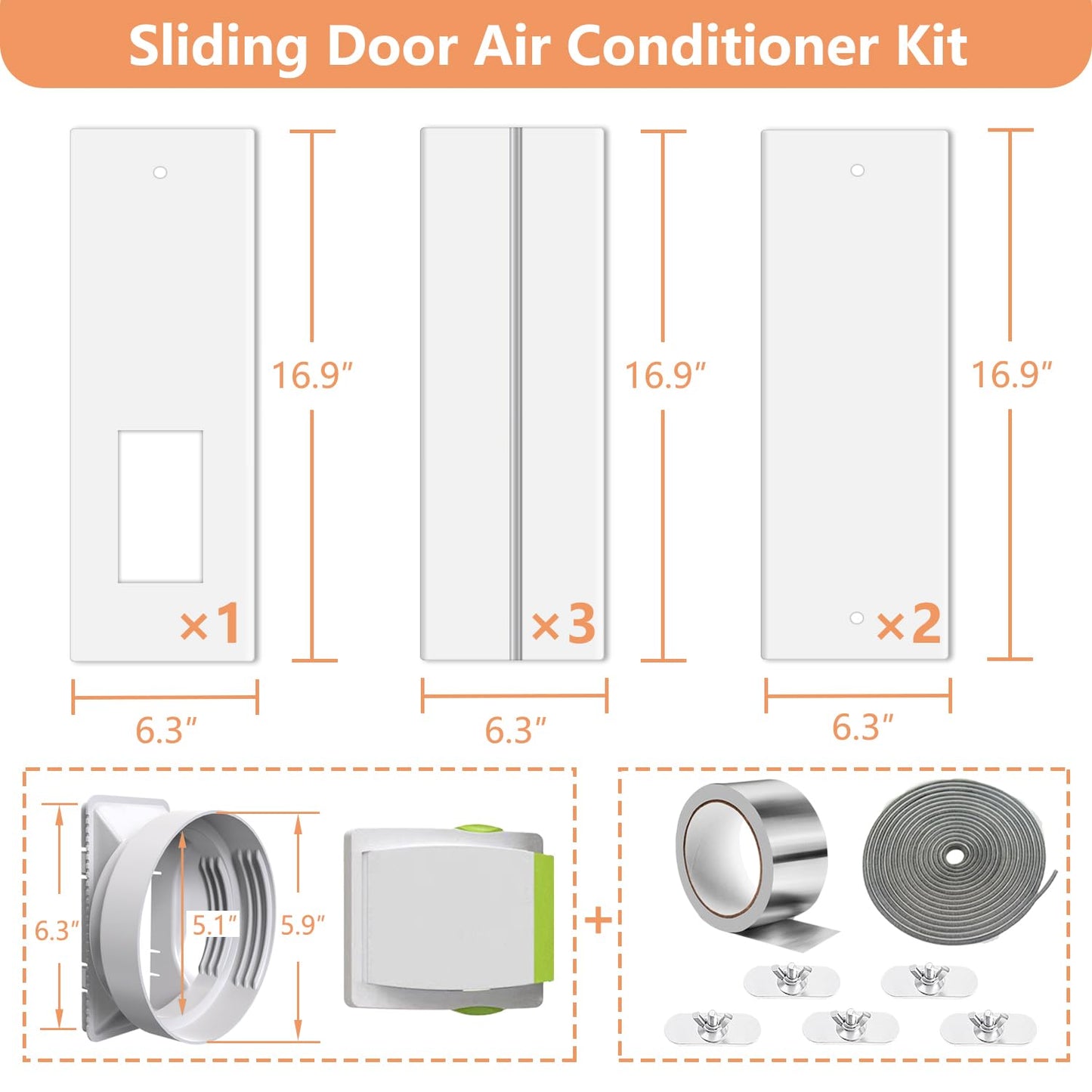 Aozzy 240cm door seal panel for portable air conditioners with Φ15cm hose, safety lock & seal, universal adapter 13/15cm for air conditioners/dehumidifiers on sliding doors/windows.