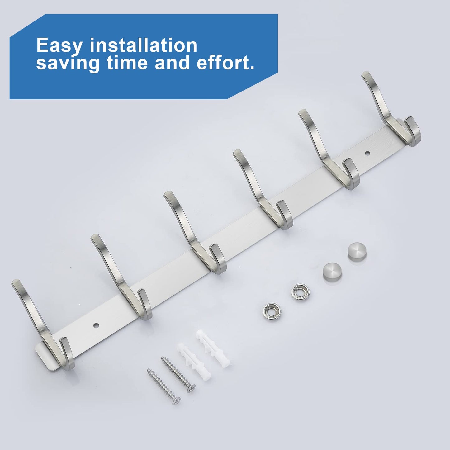 MEIJO stainless steel coat hooks, hook rail coat hooks wall with 6 hooks, wardrobe coat rack wall coat rack for bedroom bathroom kitchen (silver, 6 hooks 2 pieces)