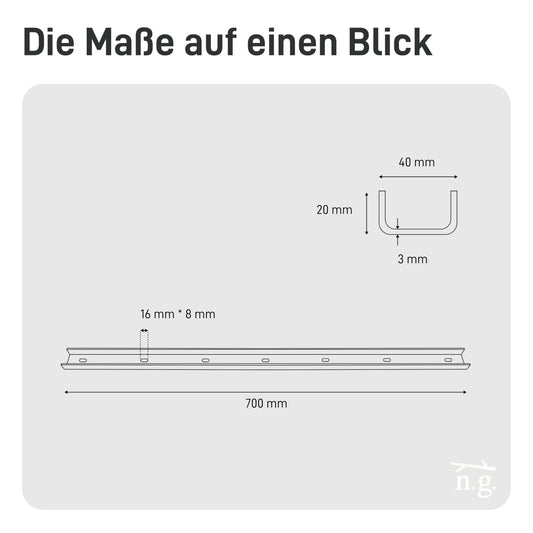 3x mounting rail U-SHAPED solid beam for table tops, table hardware, support beam, reinforcement profile, U-profile, cross brace, stiffening profile, groove profile (70cm length, set of 3)