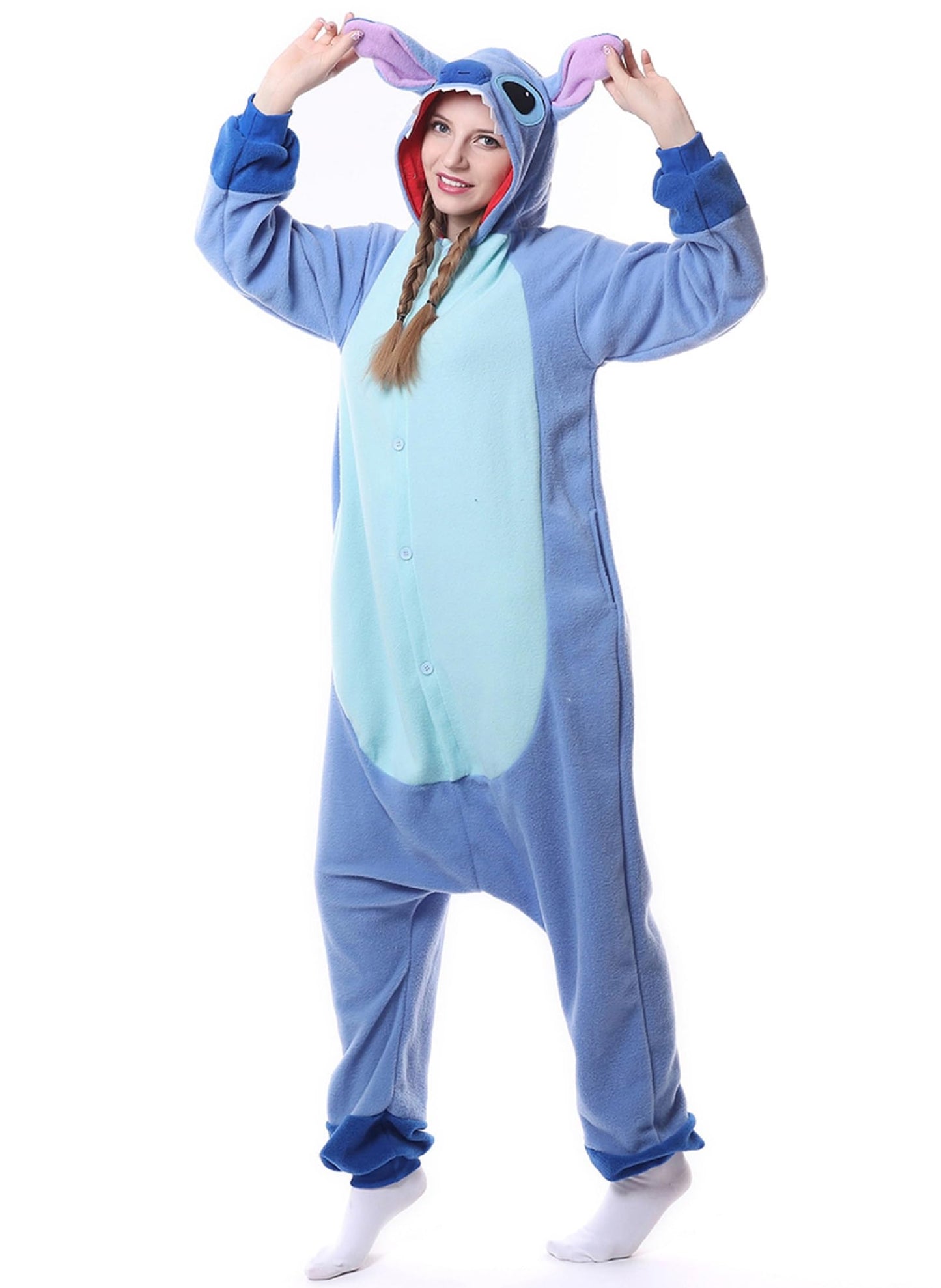 RANSUU Stitch Onesie Costume Relaxo Jumpsuit Adult Pajamas Women Men Animal Onesie Christmas Carnival Halloween Blue S