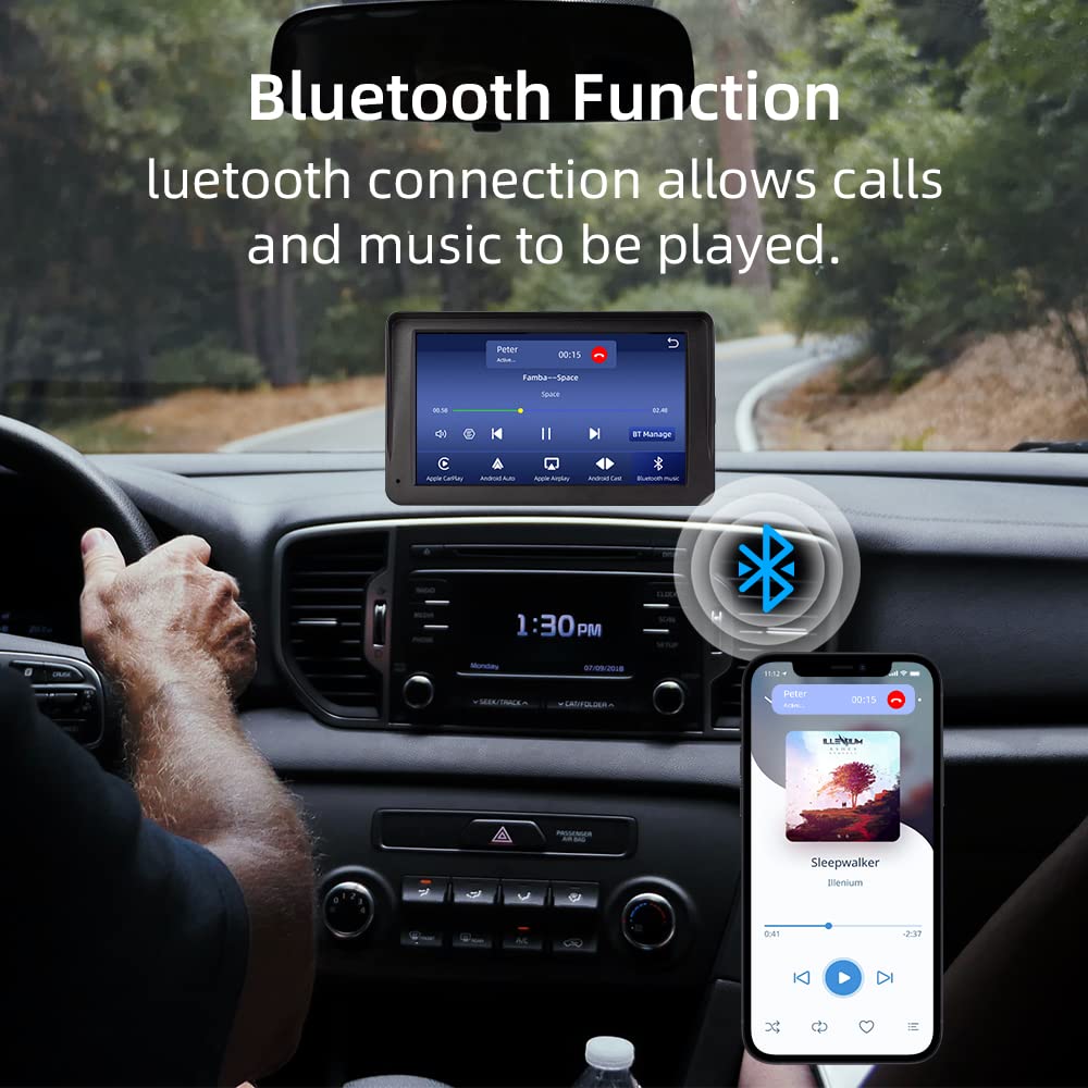 Wireless CarPlay & Android Auto, 7-inch Carplay display with 2K front camera, 1080P rear camera, Bluetooth, Mirror Link, FM, AUX, TF card.