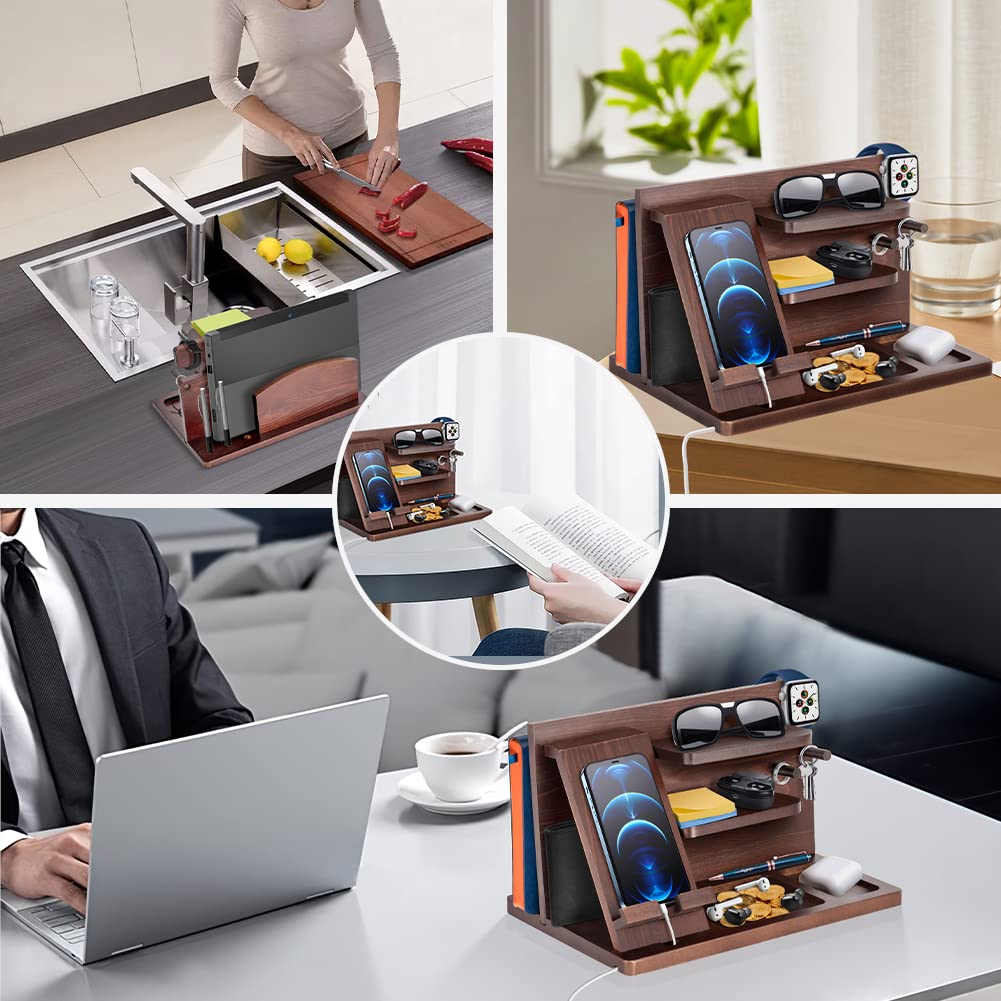 Gifts for men birthday wood phone docking station watches wallets nightstand organizer Christmas men's gift, birthday gifts for men or dad desk organizer wood