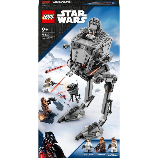 LEGO 75322 Star Wars AT-ST on Hoth with figures of Chewbacca and Droid, collectible toy from The Empire Strikes Back.