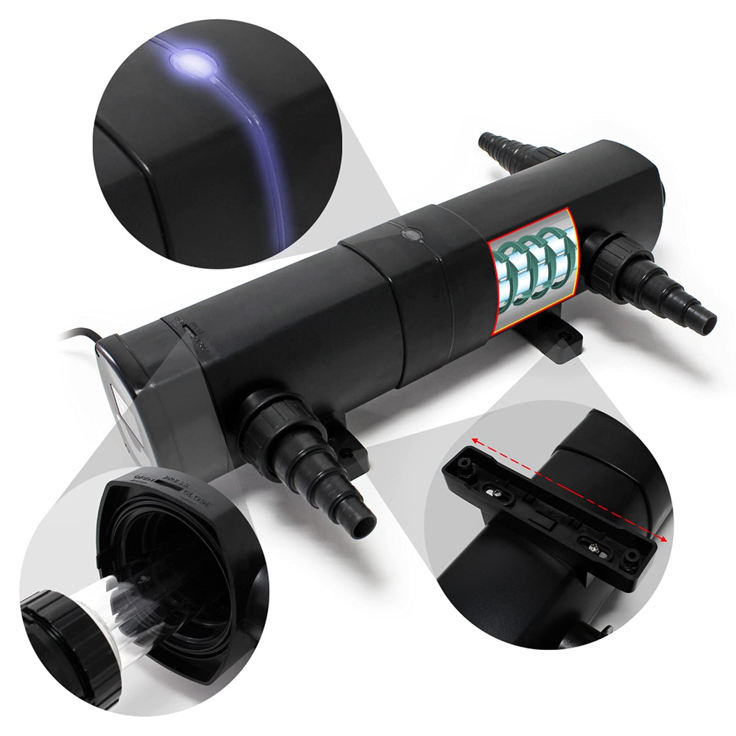 SunSun Complete Set: CBF-350 Pond Filter up to 12000L Pond Filtration System, NEO3800 Pond Pump 3600l/h 20W, CUV-224 Pond Clarifier 24W, 5m Pond Hose 38 mm (1 1/2"), Hose Clamps 44-47mm