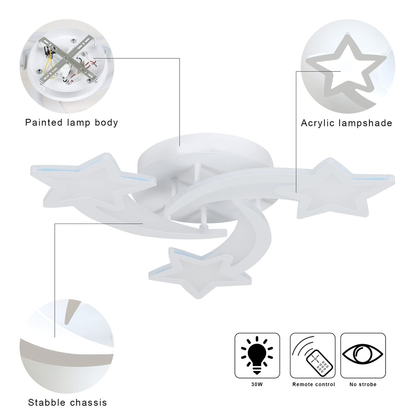 Lovely dimmable LED ceiling light with remote control, 30W modern star design ceiling lamp, white starry sky light ceiling lighting for children's room bedroom dining room.