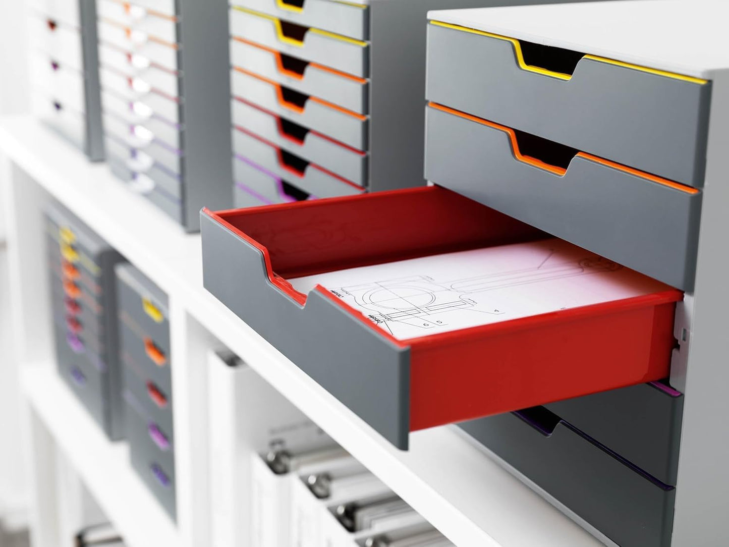 Durable A4 Drawer Box (Varicolor) Storage Box with 5 compartments, includes labels for labeling, colorful, 760527