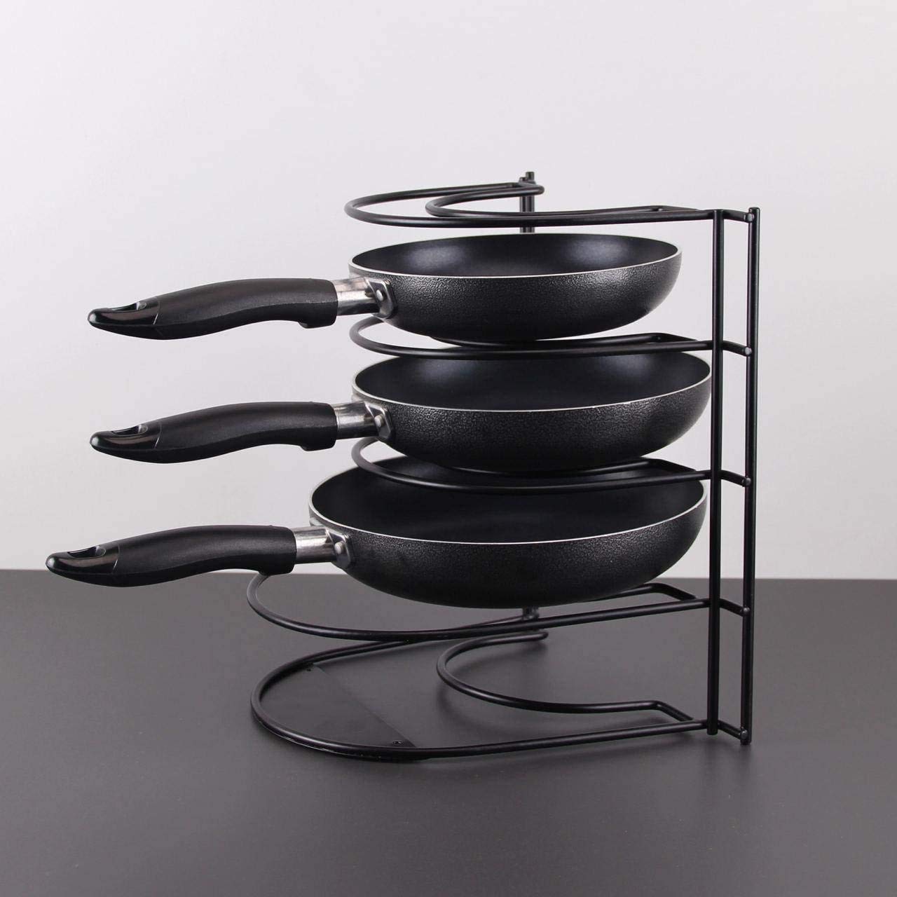 SASONCO Pan Organizer, Pot Organizer, sturdy 5-tier rack for cast iron pans, griddles, and flat pots, heavy-duty steel construction