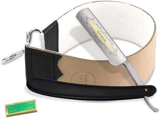 InstrumentsNRW Solingen straight razor set with wooden handle and gold etching - Traditional for men - Brown, Gold - Made in Germany
