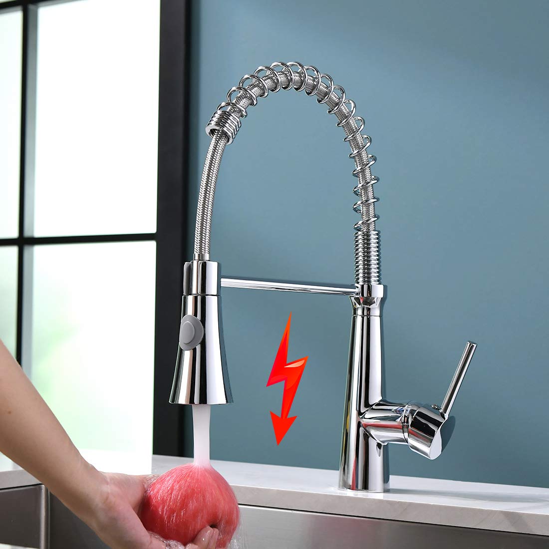 TIMACO low pressure kitchen faucet Chrome Low pressure kitchen faucet mixer tap kitchen 360° swivel faucet kitchen spiral spring faucet Chrome