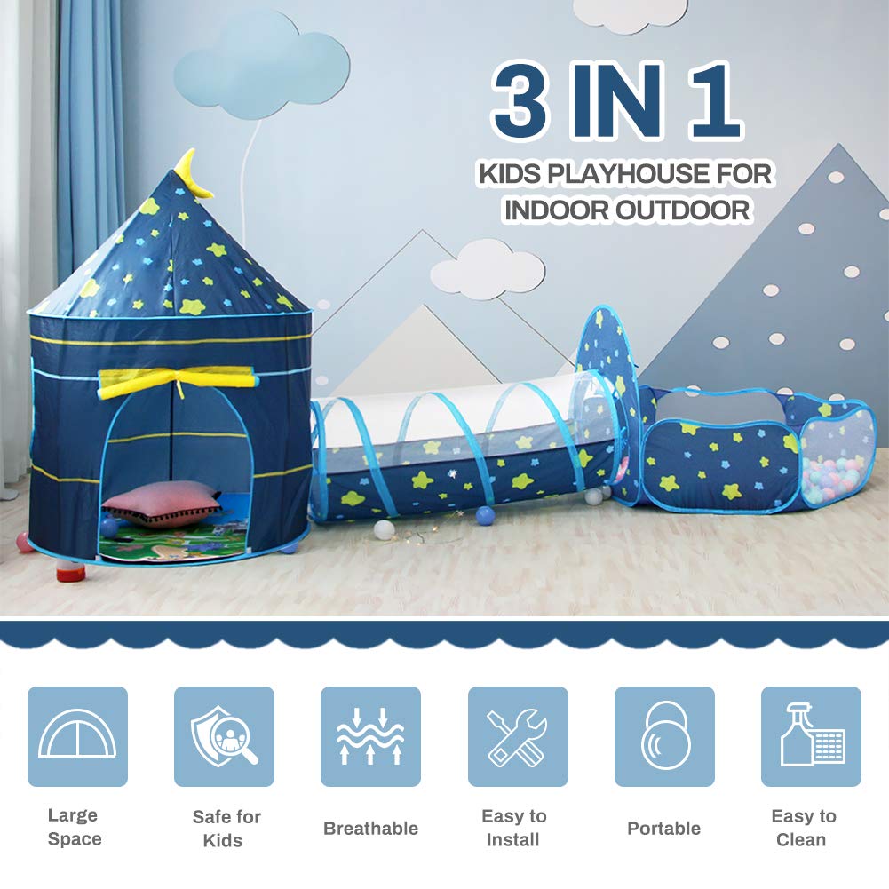Play tents for girls boys, CestMall 3 in 1 kids play tent with house tent ball pool tunnel, kids pop up tent house palace tent play tent with carrying bag for boys girls toddlers indoors.