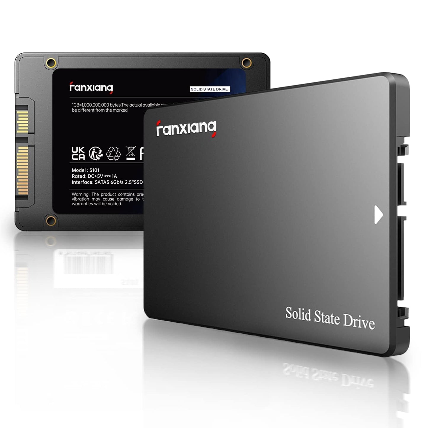 fanxiang S101 1TB SATA III 2.5-inch SSD Internal Hard Drive, 550MB/s Read, 500MB/s Write, SLC Cache & 3D TLC NAND, for laptops, desktop PCs, and gaming consoles, Black